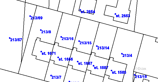 Parcela st. 213/15 v KÚ Unhošť, Katastrální mapa