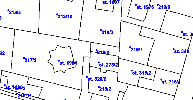 Parcela st. 218/1 v KÚ Unhošť, Katastrální mapa