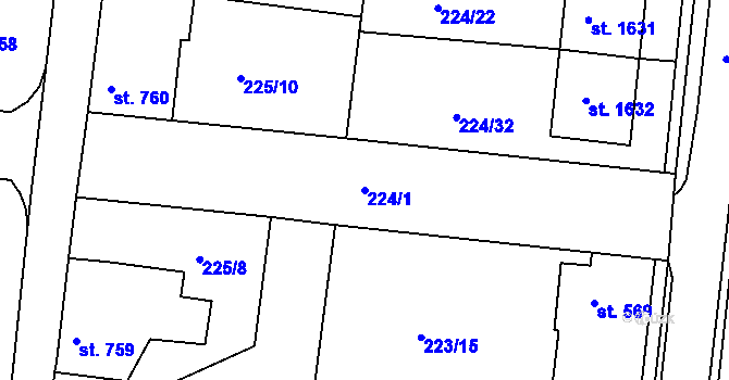Parcela st. 224/1 v KÚ Unhošť, Katastrální mapa
