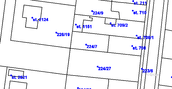 Parcela st. 224/7 v KÚ Unhošť, Katastrální mapa