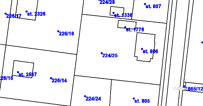 Parcela st. 224/25 v KÚ Unhošť, Katastrální mapa