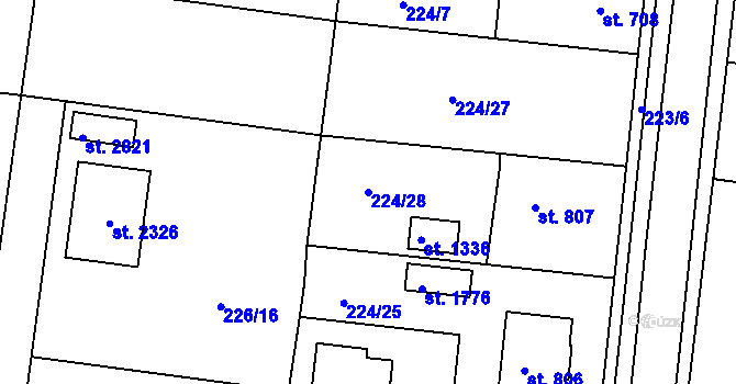 Parcela st. 224/28 v KÚ Unhošť, Katastrální mapa