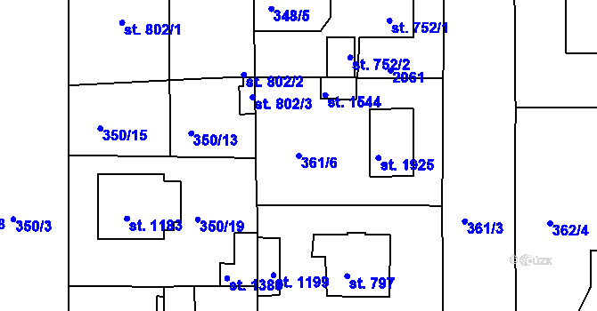 Parcela st. 361/6 v KÚ Unhošť, Katastrální mapa