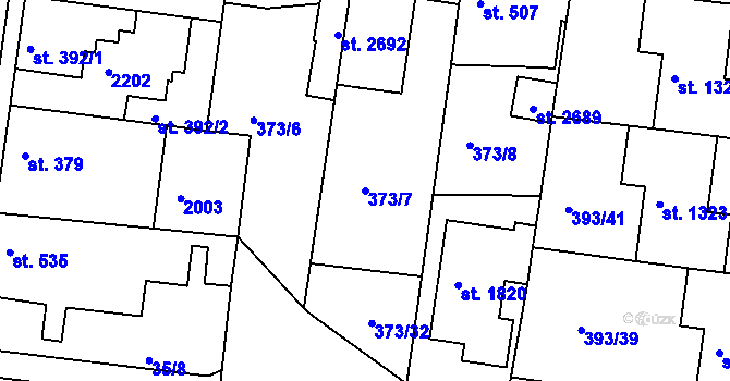 Parcela st. 373/7 v KÚ Unhošť, Katastrální mapa