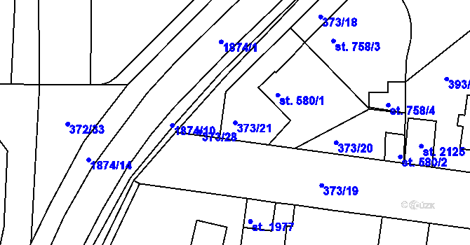 Parcela st. 373/21 v KÚ Unhošť, Katastrální mapa