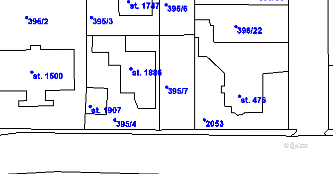 Parcela st. 395/7 v KÚ Unhošť, Katastrální mapa