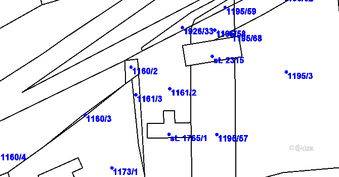 Parcela st. 1161/2 v KÚ Unhošť, Katastrální mapa