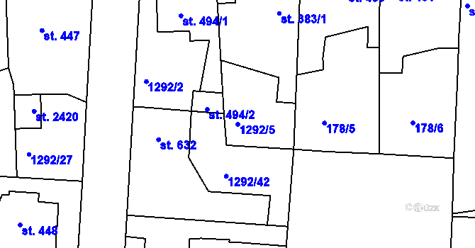 Parcela st. 1292/5 v KÚ Unhošť, Katastrální mapa