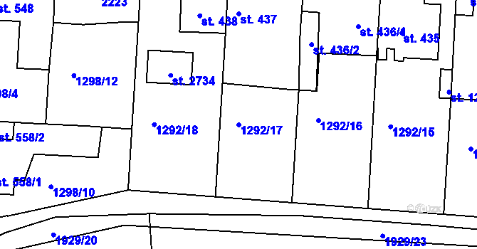 Parcela st. 1292/17 v KÚ Unhošť, Katastrální mapa