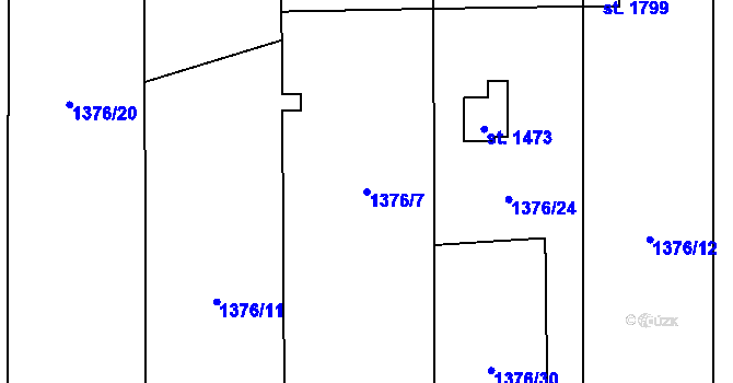 Parcela st. 1376/7 v KÚ Unhošť, Katastrální mapa