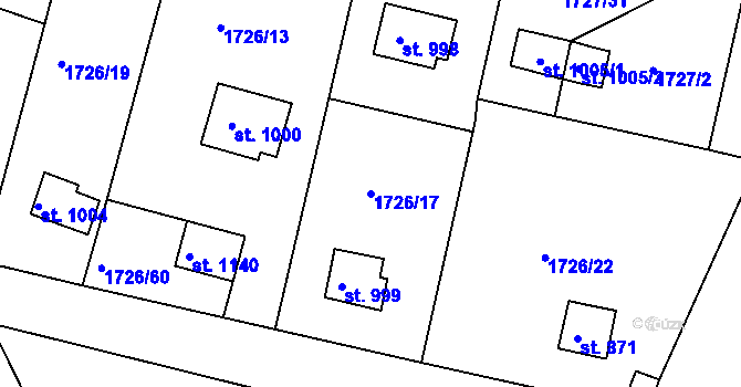 Parcela st. 1726/17 v KÚ Unhošť, Katastrální mapa