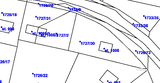 Parcela st. 1727/30 v KÚ Unhošť, Katastrální mapa