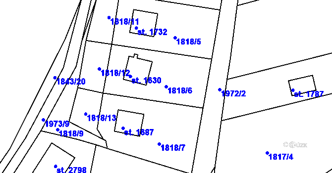 Parcela st. 1818/6 v KÚ Unhošť, Katastrální mapa