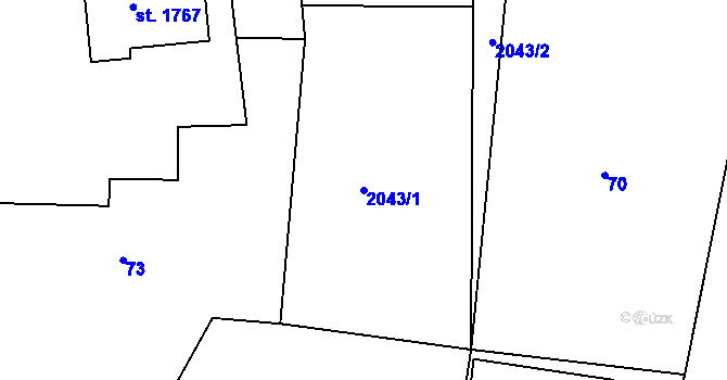 Parcela st. 2043/1 v KÚ Unhošť, Katastrální mapa