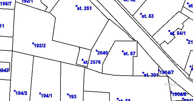 Parcela st. 2049 v KÚ Unhošť, Katastrální mapa
