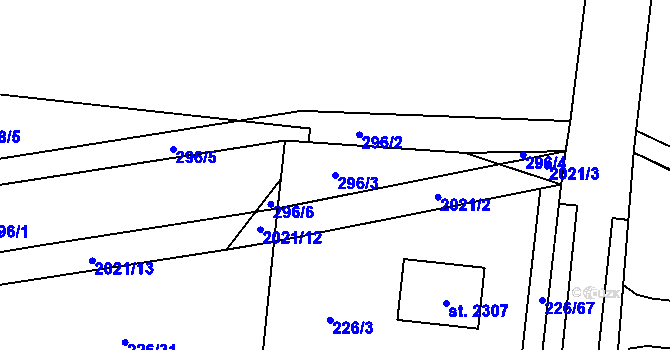 Parcela st. 296/3 v KÚ Unhošť, Katastrální mapa