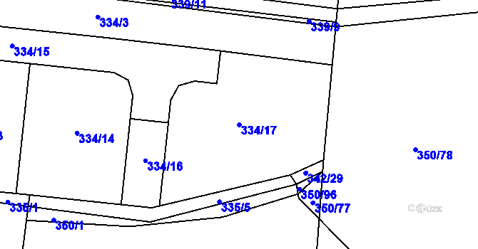 Parcela st. 334/17 v KÚ Unhošť, Katastrální mapa