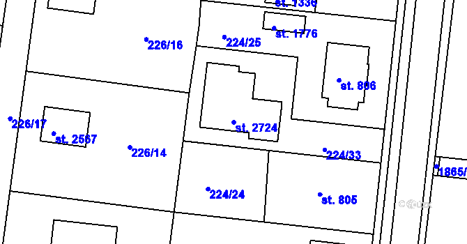 Parcela st. 2724 v KÚ Unhošť, Katastrální mapa