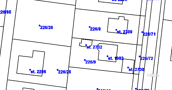 Parcela st. 2732 v KÚ Unhošť, Katastrální mapa