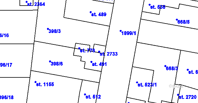 Parcela st. 2733 v KÚ Unhošť, Katastrální mapa