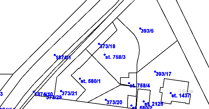 Parcela st. 758/3 v KÚ Unhošť, Katastrální mapa