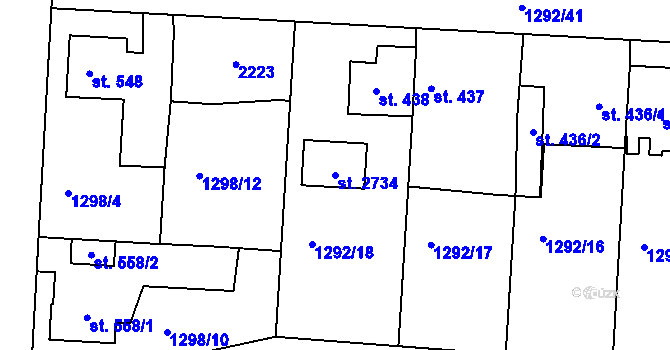 Parcela st. 2734 v KÚ Unhošť, Katastrální mapa