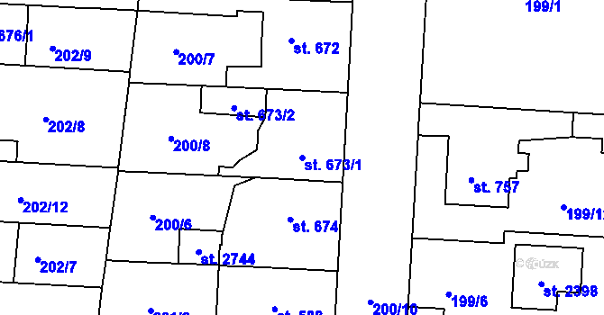 Parcela st. 673/1 v KÚ Unhošť, Katastrální mapa