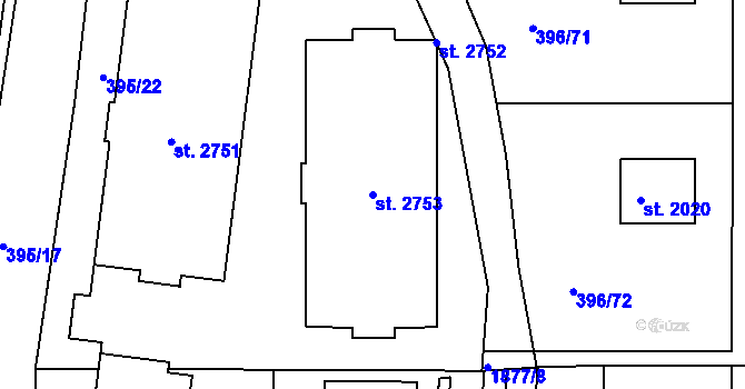 Parcela st. 2753 v KÚ Unhošť, Katastrální mapa