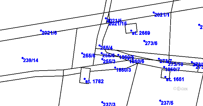 Parcela st. 255/6 v KÚ Unhošť, Katastrální mapa