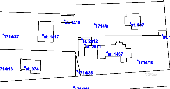Parcela st. 2811 v KÚ Unhošť, Katastrální mapa