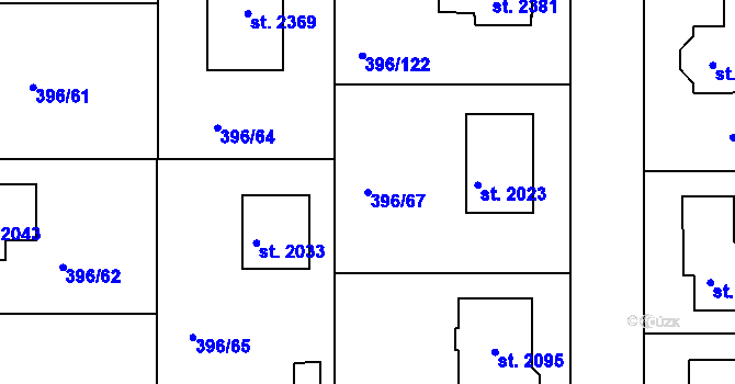 Parcela st. 396/67 v KÚ Unhošť, Katastrální mapa