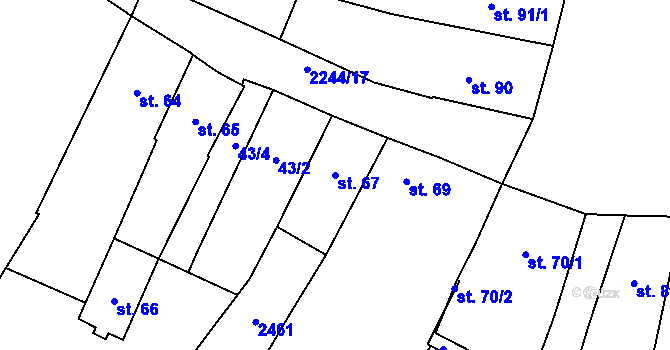Parcela st. 67 v KÚ Uničov, Katastrální mapa