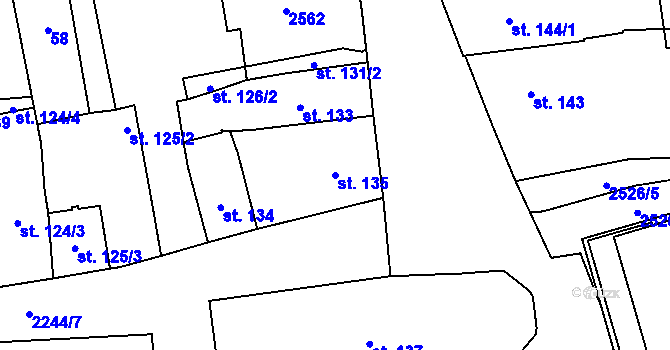 Parcela st. 135 v KÚ Uničov, Katastrální mapa