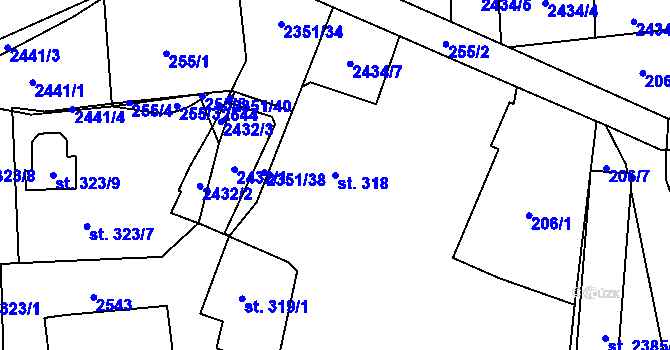 Parcela st. 318 v KÚ Uničov, Katastrální mapa