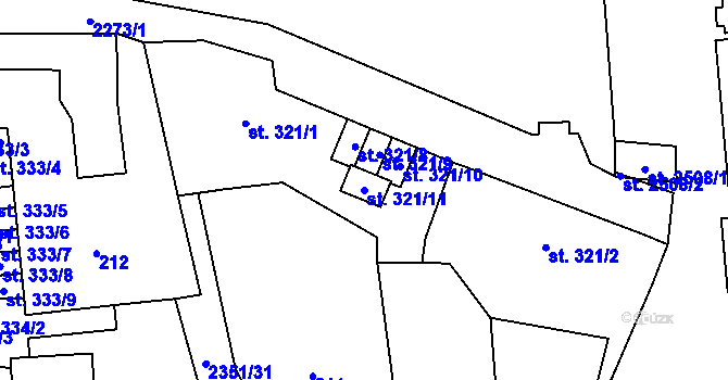 Parcela st. 321/11 v KÚ Uničov, Katastrální mapa