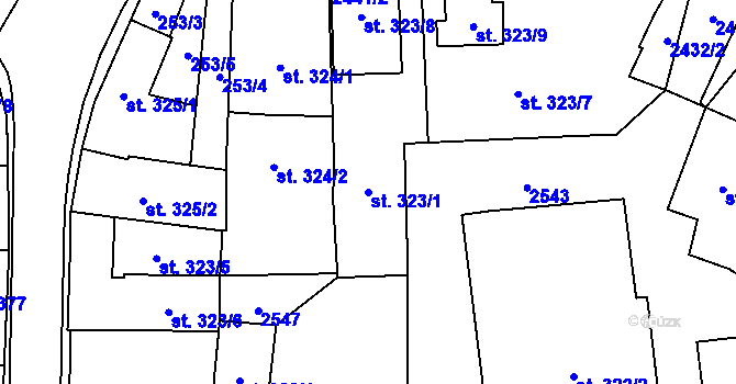 Parcela st. 323/1 v KÚ Uničov, Katastrální mapa