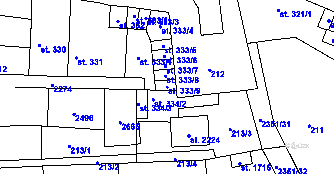 Parcela st. 333/9 v KÚ Uničov, Katastrální mapa