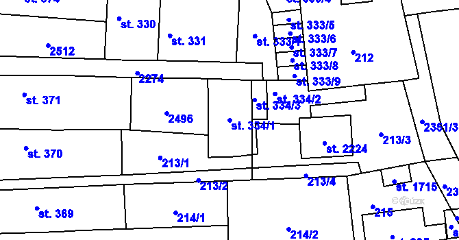 Parcela st. 334/1 v KÚ Uničov, Katastrální mapa