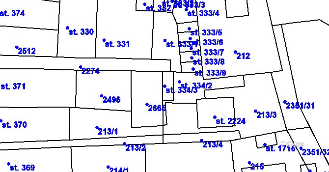Parcela st. 334/3 v KÚ Uničov, Katastrální mapa