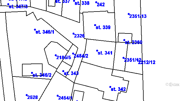 Parcela st. 341 v KÚ Uničov, Katastrální mapa