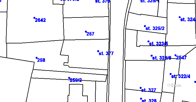 Parcela st. 377 v KÚ Uničov, Katastrální mapa