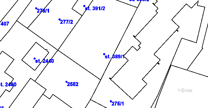 Parcela st. 389/1 v KÚ Uničov, Katastrální mapa