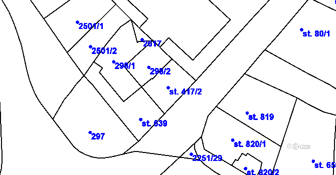 Parcela st. 417/2 v KÚ Uničov, Katastrální mapa