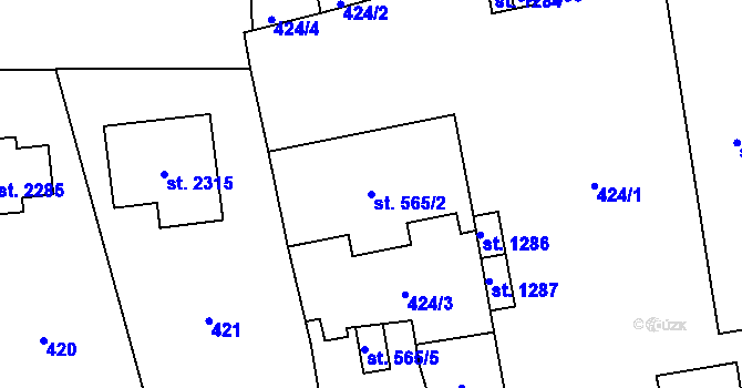 Parcela st. 565/2 v KÚ Uničov, Katastrální mapa