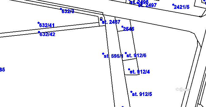 Parcela st. 595/1 v KÚ Uničov, Katastrální mapa