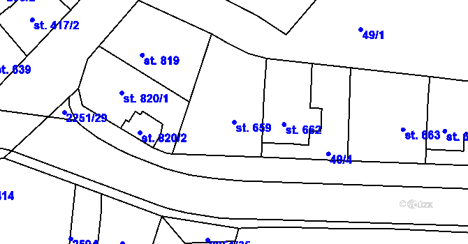 Parcela st. 659 v KÚ Uničov, Katastrální mapa