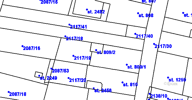 Parcela st. 809/2 v KÚ Uničov, Katastrální mapa