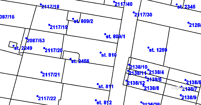 Parcela st. 810 v KÚ Uničov, Katastrální mapa