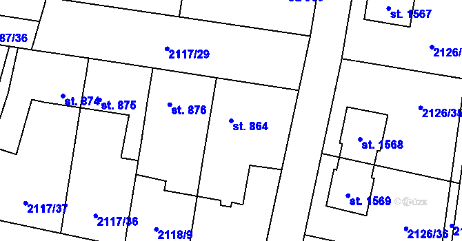 Parcela st. 864 v KÚ Uničov, Katastrální mapa