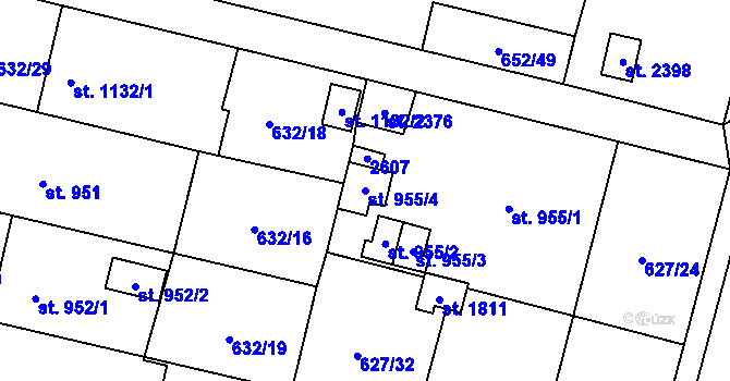 Parcela st. 955/4 v KÚ Uničov, Katastrální mapa